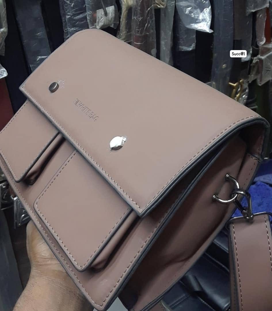 Modern Multi-Pocket Shoulder Bag in Matte Taupe Nude
