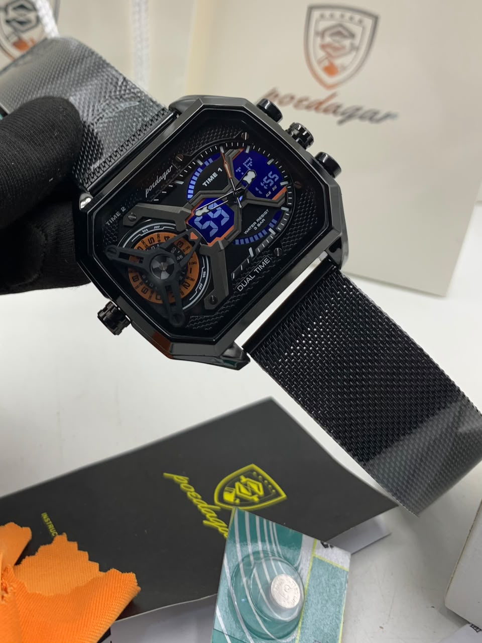 Poedagar Men's Cyberpunk Dual Time Sport Watch
