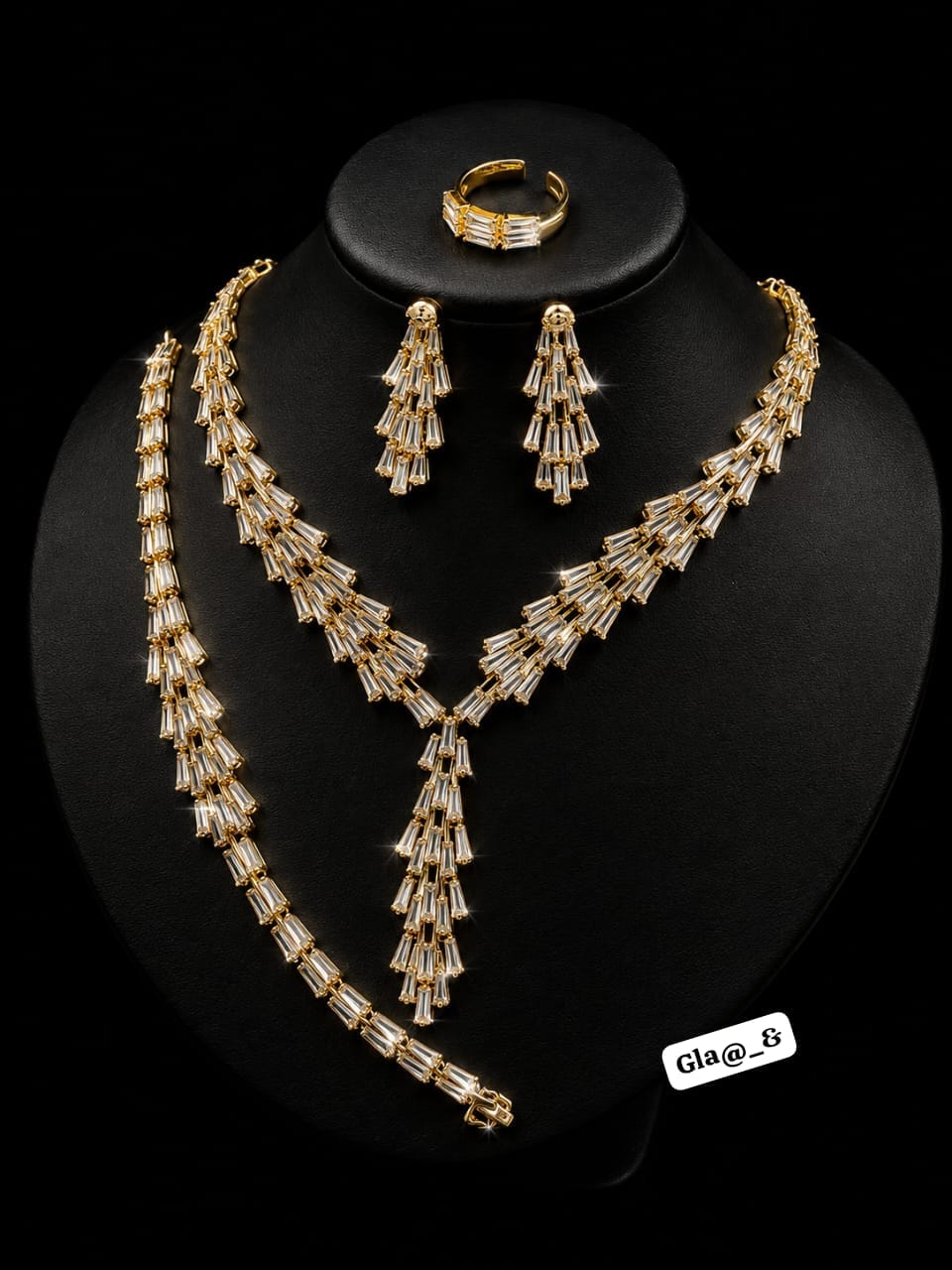 Premium 4-Piece Gold-Plated Baguette Zirconia Tiered Y-Necklace Jewelry Set