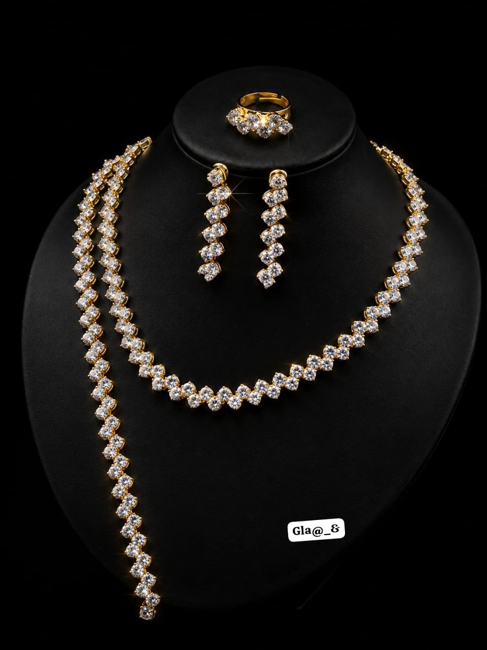 Premium 4-Piece Gold-Plated Zig-Zag Round Zirconia Bridal Jewelry Set