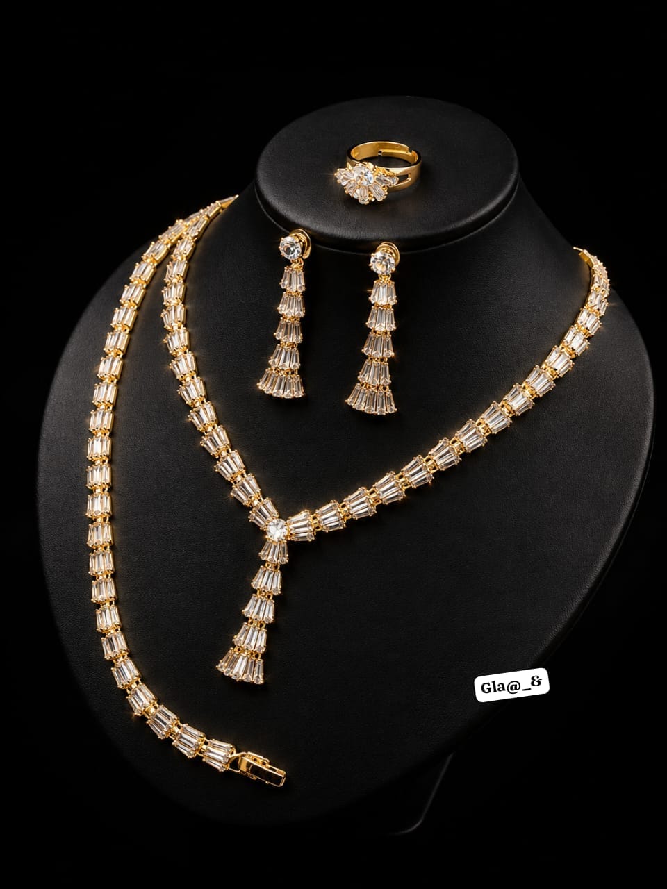 Premium 4-Piece Baguette Zirconia Y-Necklace Jewelry Set