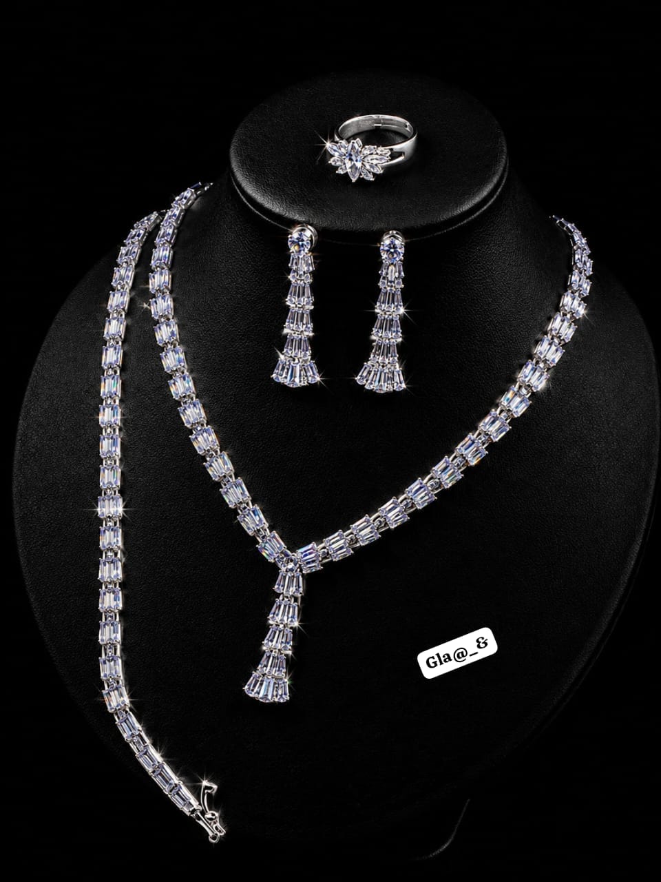 Premium 4-Piece Baguette Zirconia Y-Necklace Jewelry Set - Image 2