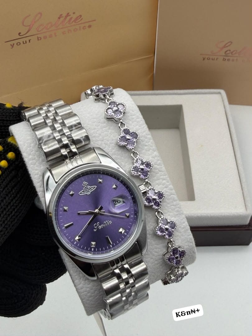 Scottie Luxury Women's Watch and Matching Clover Bracelet Gift Set - Image 2