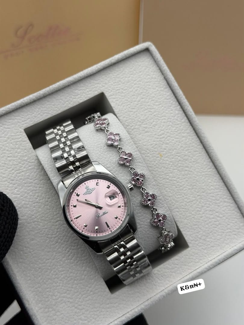 Scottie Luxury Women's Watch and Matching Clover Bracelet Gift Set - Image 3