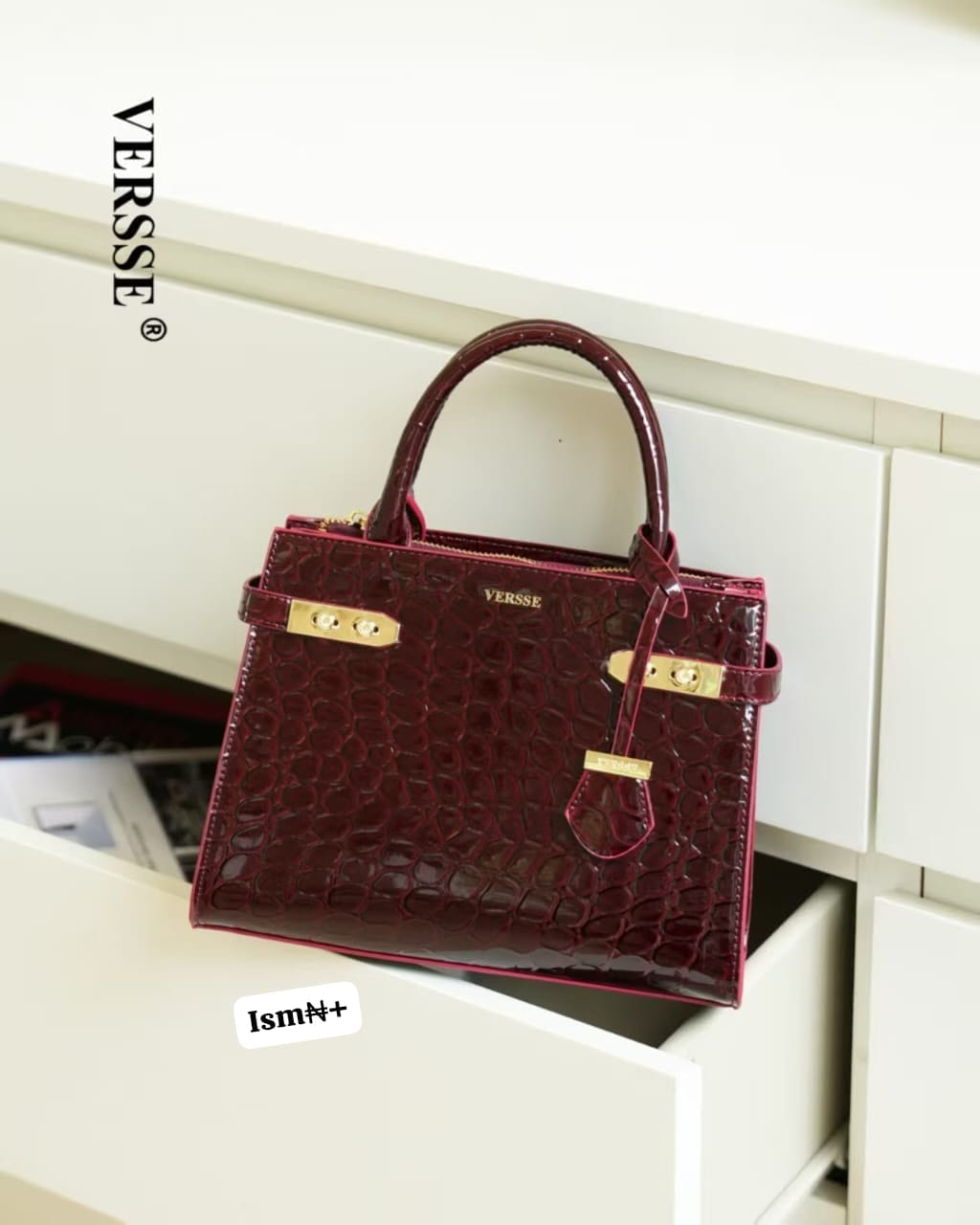 VERSSE Premium Croc-Embossed Top-Handle Satchel - Image 5