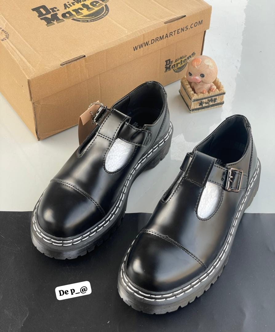 Dr. Martens Leather T-Bar Chunky Lug Sole Leather Shoes - Image 2