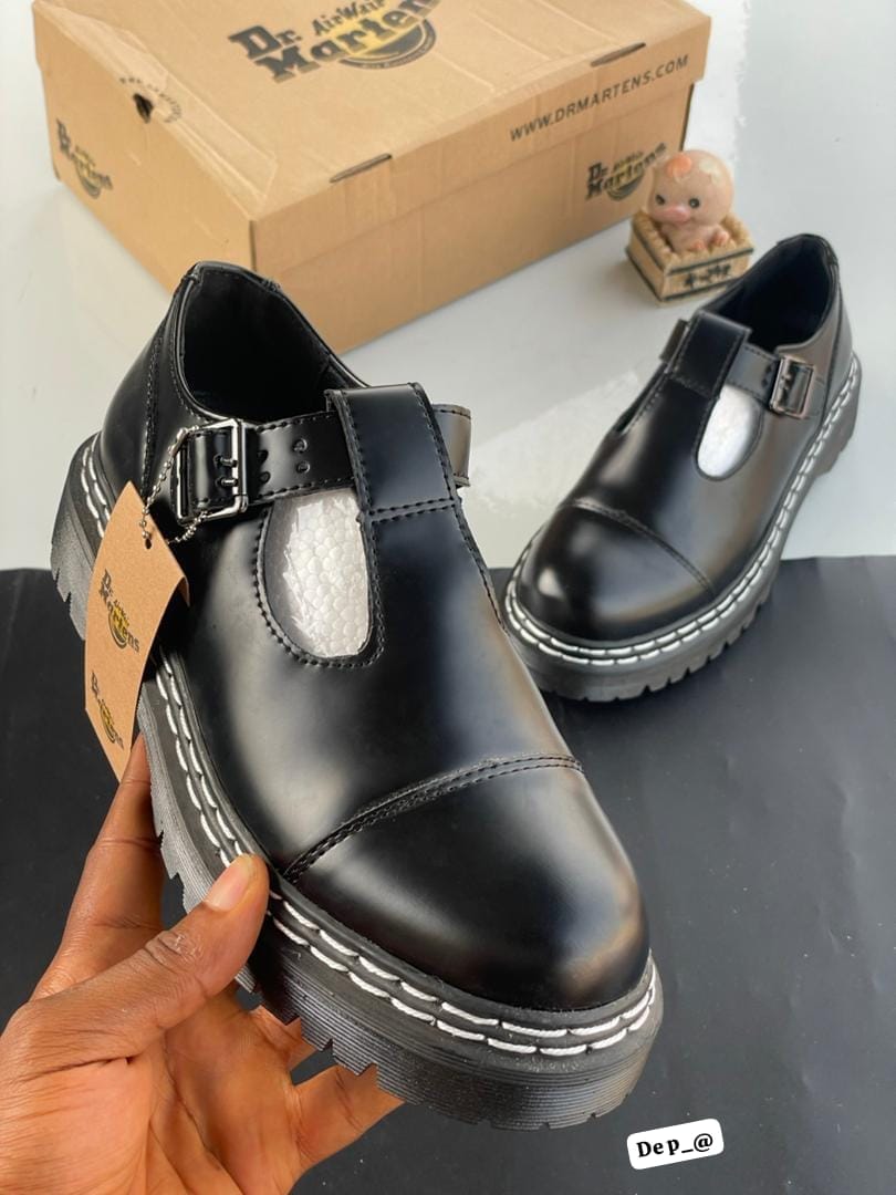 Dr. Martens Leather T-Bar Chunky Lug Sole Leather Shoes