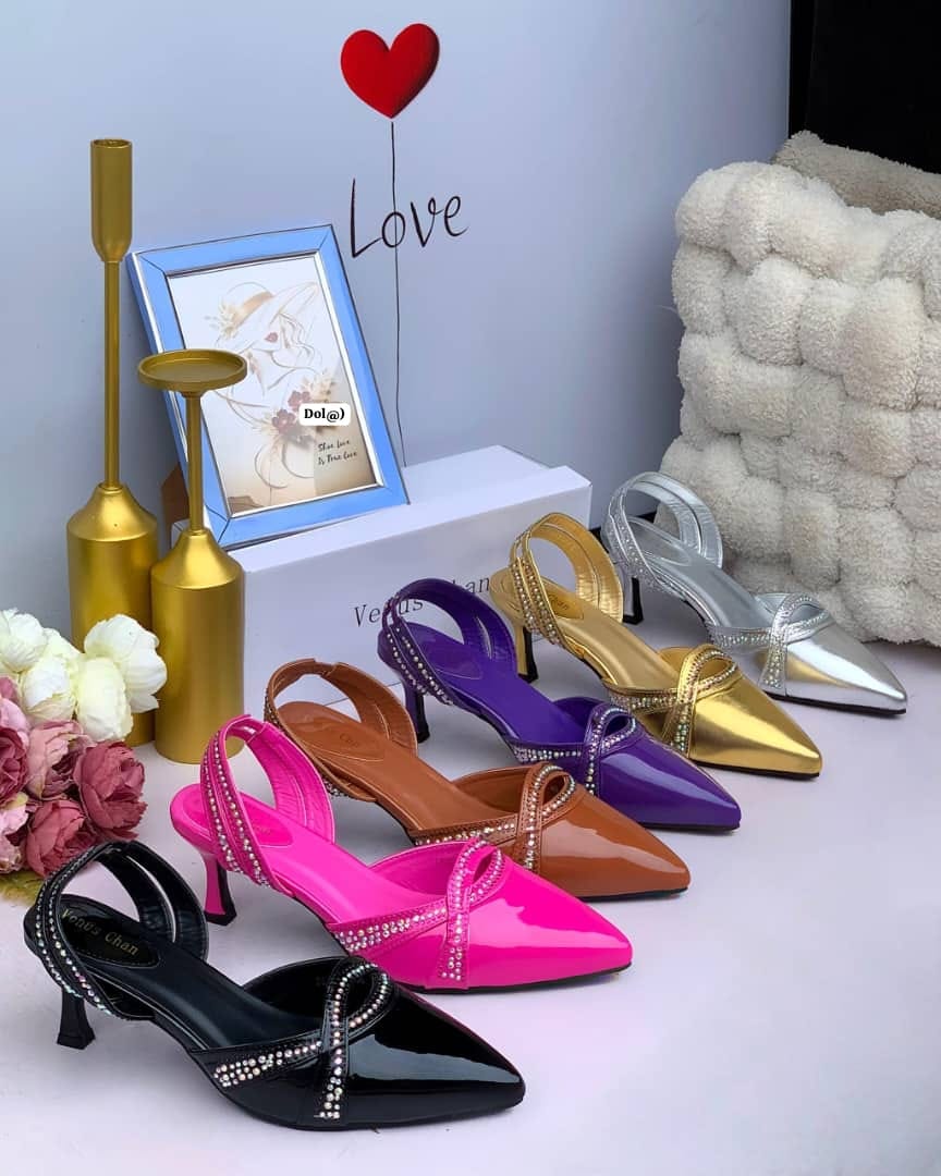 Women's Pointed-Toe Rhinestone Slingback Kitten Heels