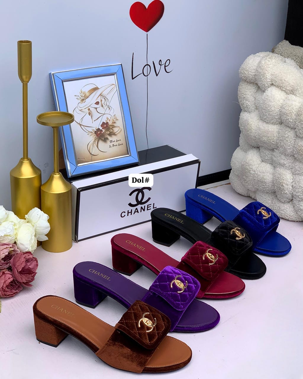 Women’s Quilted Velvet Low Block Heel Slide Sandals