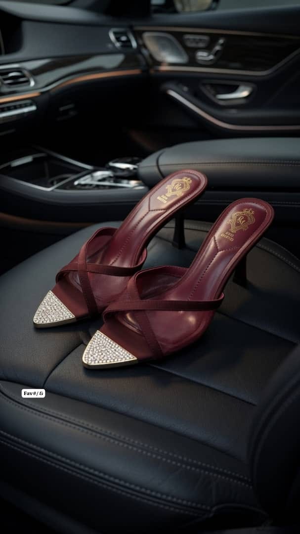 Pointed-Toe Rhinestone Toe-Cap Criss-Cross Heel Mules