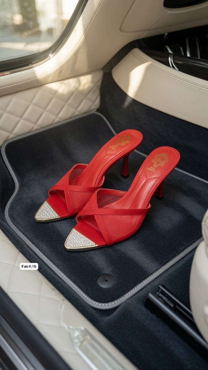 Pointed-Toe Rhinestone Toe-Cap Criss-Cross Heel Mules - Image 2