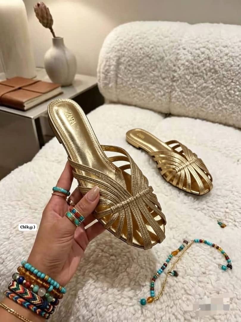 Zara Metallic Interwoven Flat Mule Sandals - Image 3