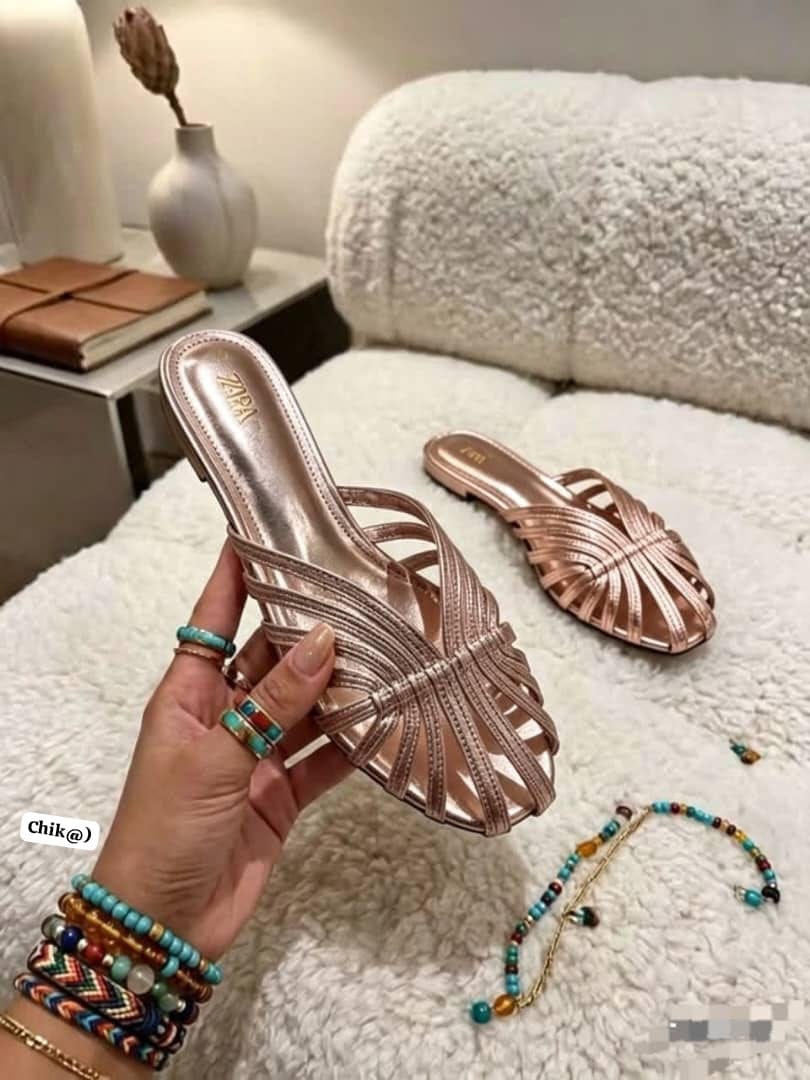 Zara Metallic Interwoven Flat Mule Sandals - Image 2