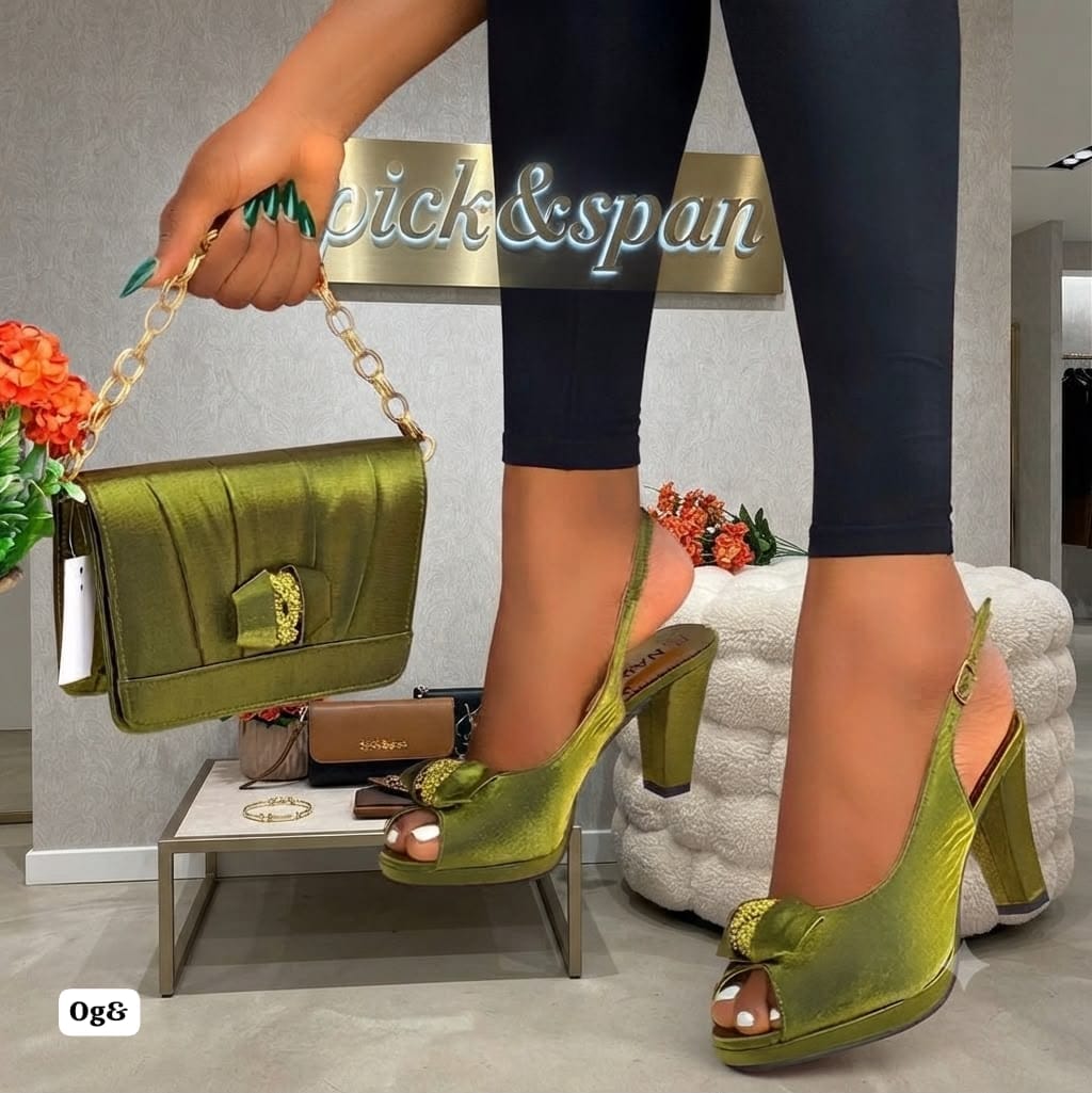 Luxury Peep-Toe Block Heel Slingbacks with Matching Shoulder Bag Set - Image 2