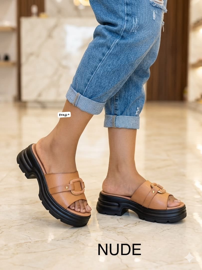 Chunky Buckled Open-Toe Platform Slide Mules - Image 4