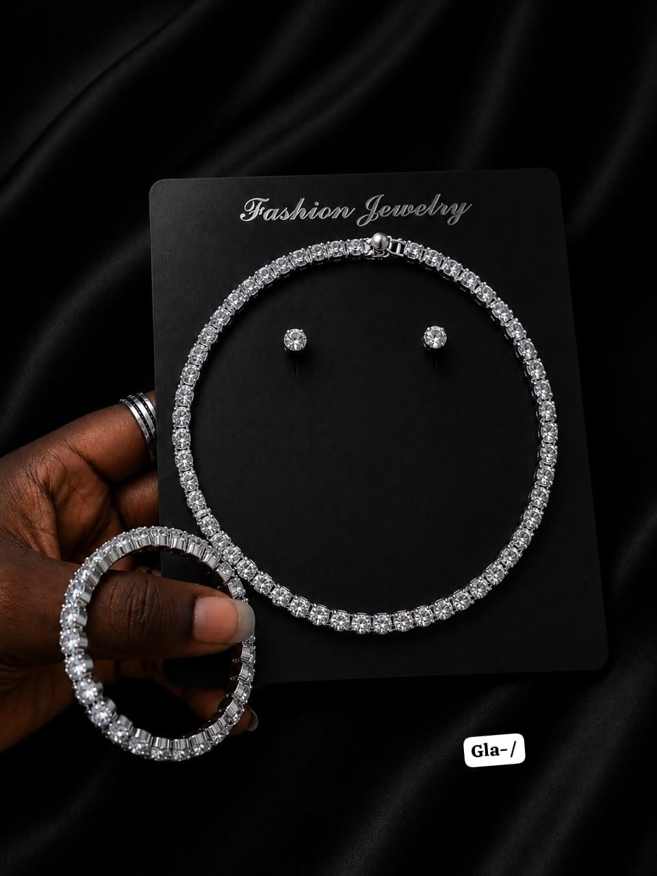Classic Crystal Tennis Jewelry Set – Choker Necklace, Matching Bracelet & Stud Earrings