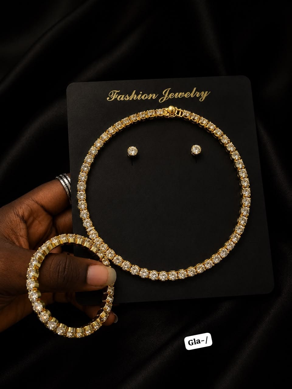 Classic Crystal Tennis Jewelry Set – Choker Necklace, Matching Bracelet & Stud Earrings - Image 2