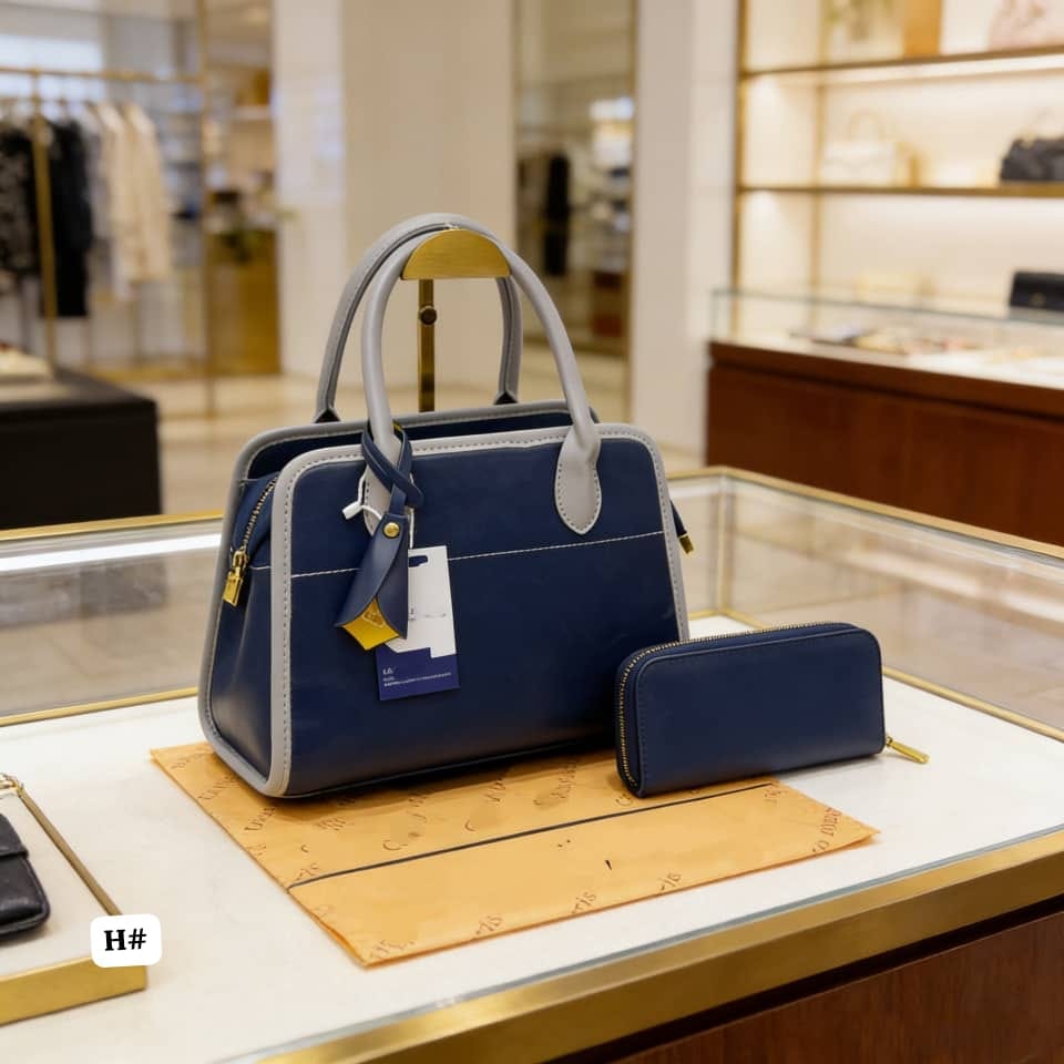 Luxury Leather Satchel Handbag Set with Matching Zip Wallet - Image 3
