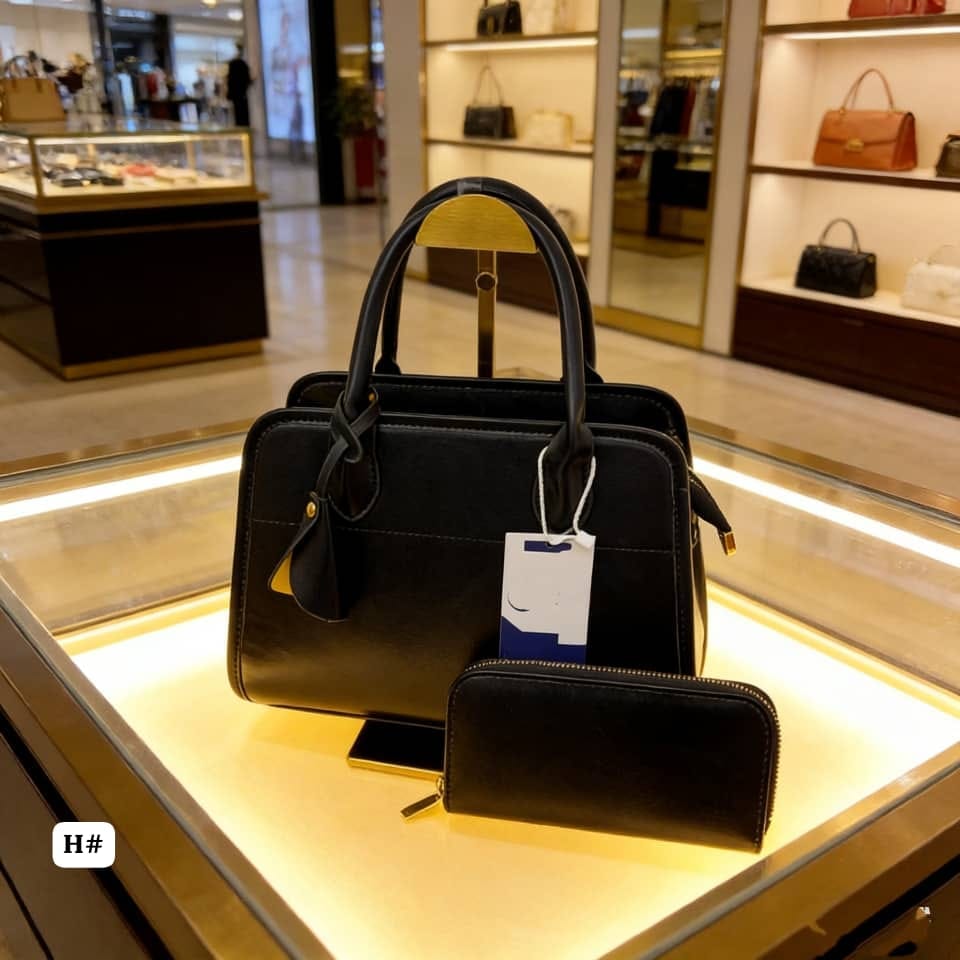 Luxury Leather Satchel Handbag Set with Matching Zip Wallet - Image 2