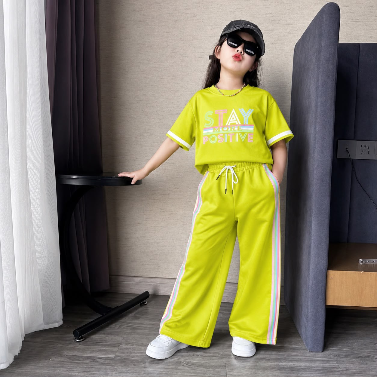 Girls' Trendy Lime Green 2-Piece Tracksuit Set