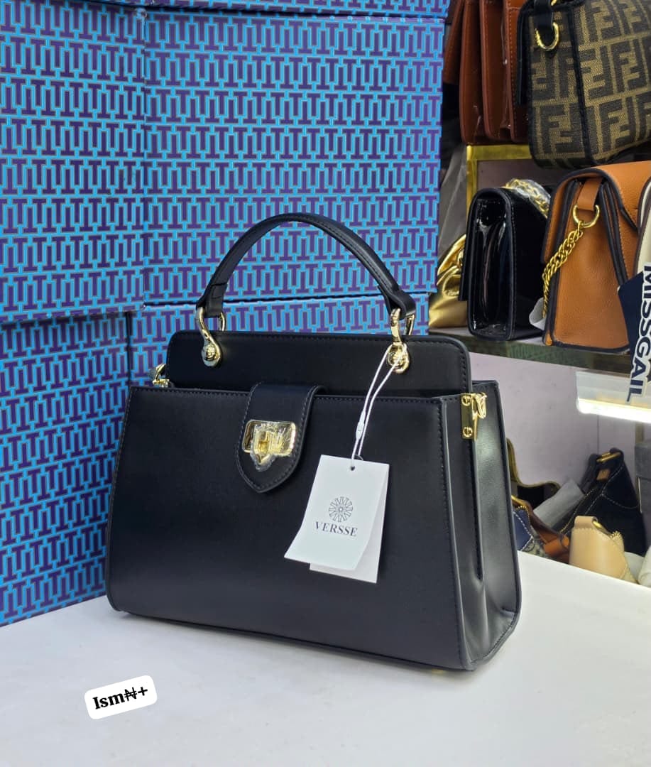VERSSE Executive Top-Handle Satchel Bag with Gold Emblem Hardware - Image 3