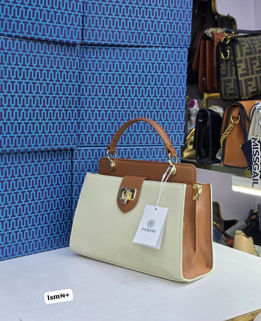 VERSSE Executive Top-Handle Satchel Bag with Gold Emblem Hardware
