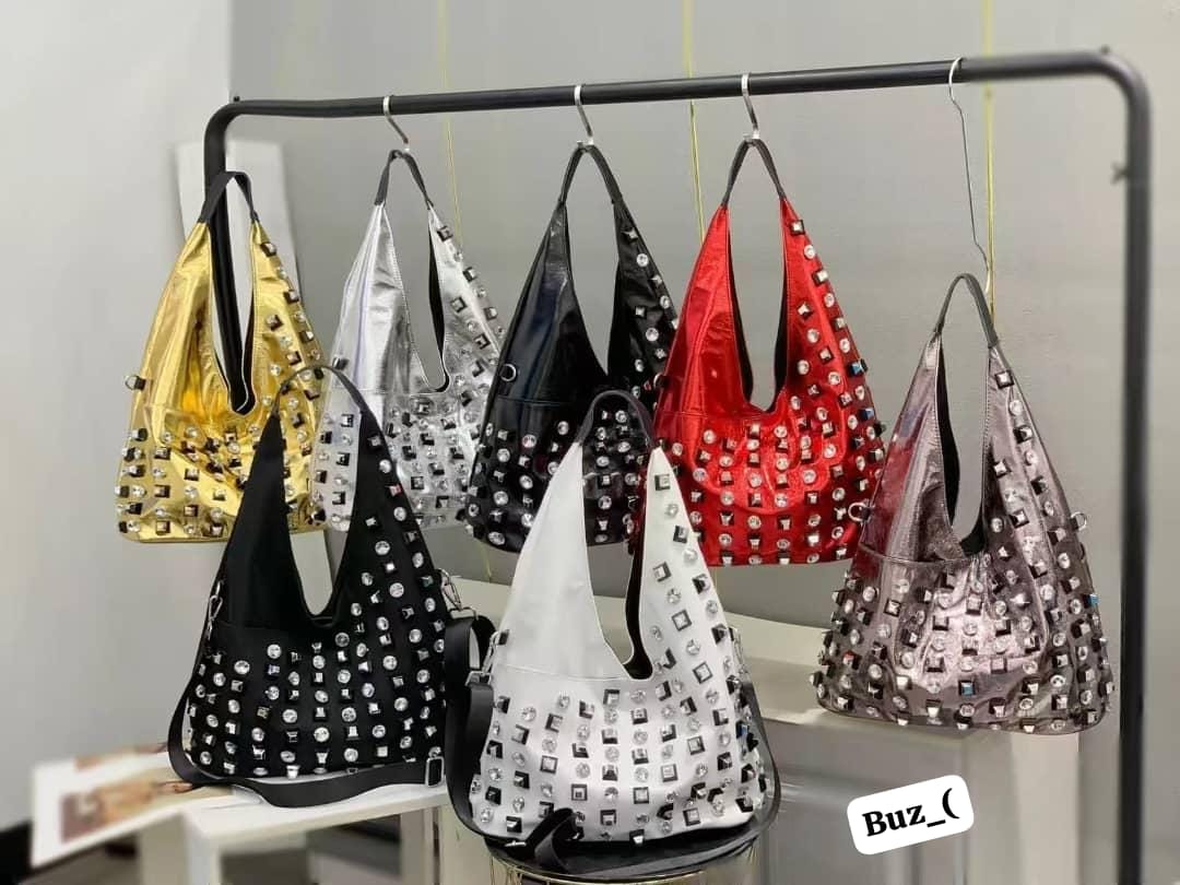 Glitz & Glam Studded Slouchy Hobo Bag with Mixed Rhinestone Embellishments - Image 3