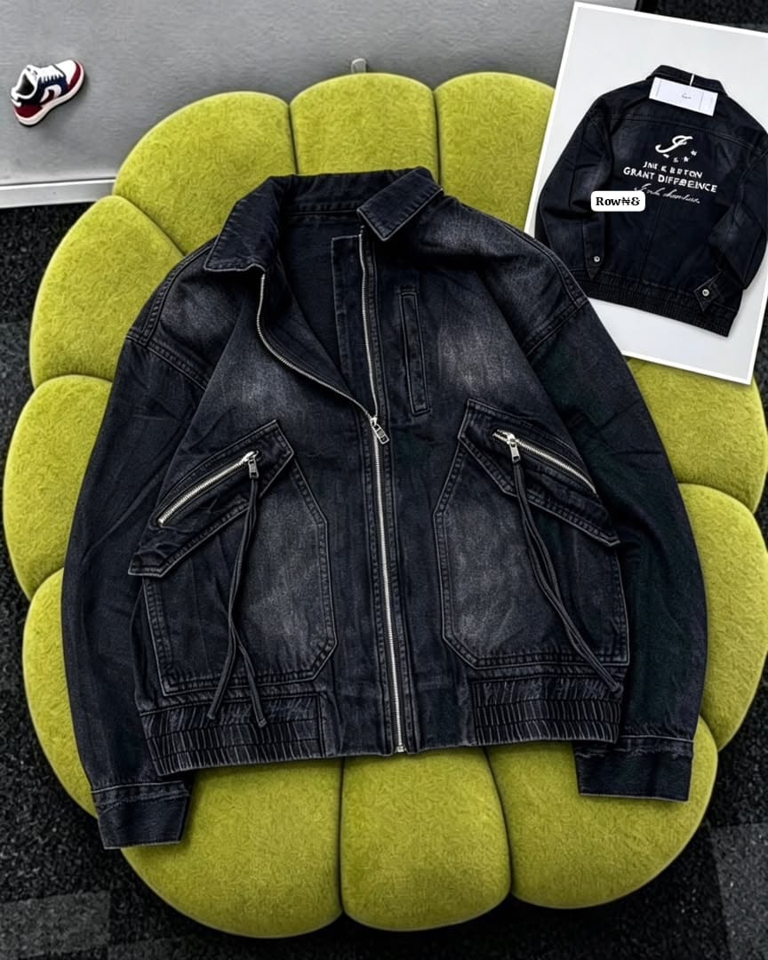 Men's Vintage Washed Utility Denim Bomber Jacket - Image 2