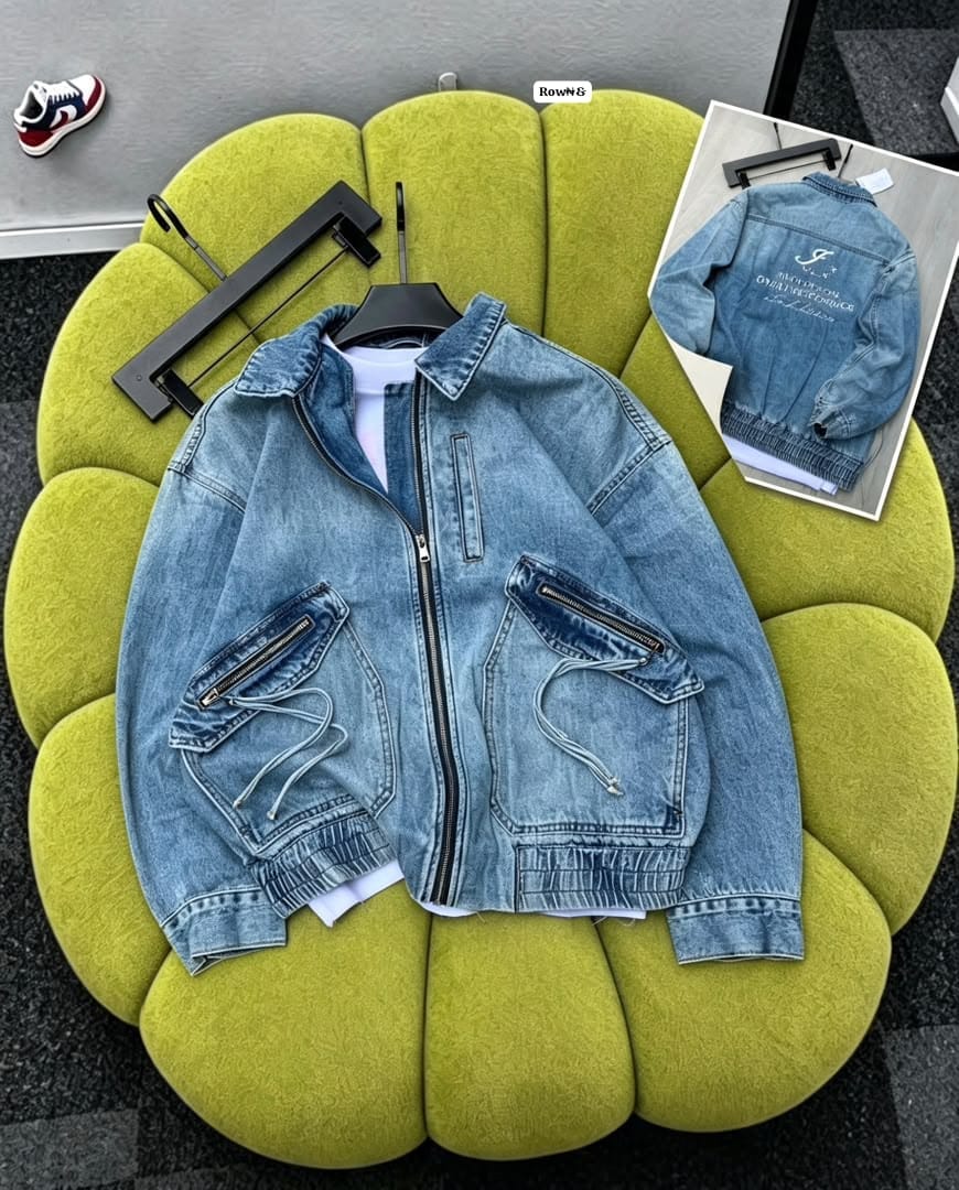 Men's Vintage Washed Utility Denim Bomber Jacket