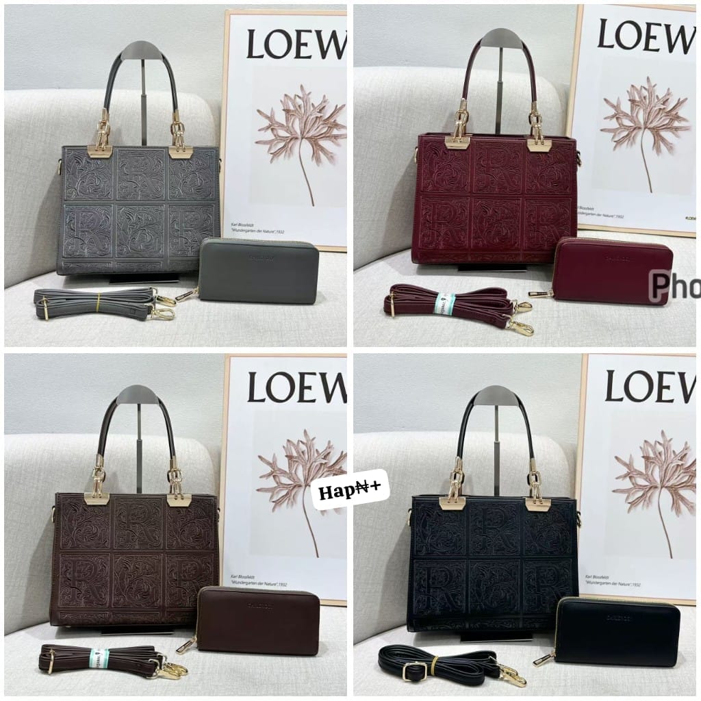 Luxury Embossed Tote Bag Set with Matching Continental Zip Wallet & Removable Crossbody Strap - Image 3
