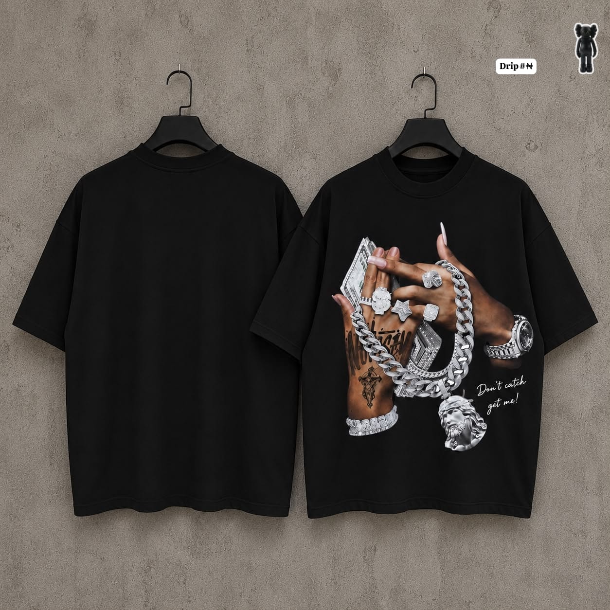 Men's Oversized Black Hip-Hop Streetwear T-Shirt
