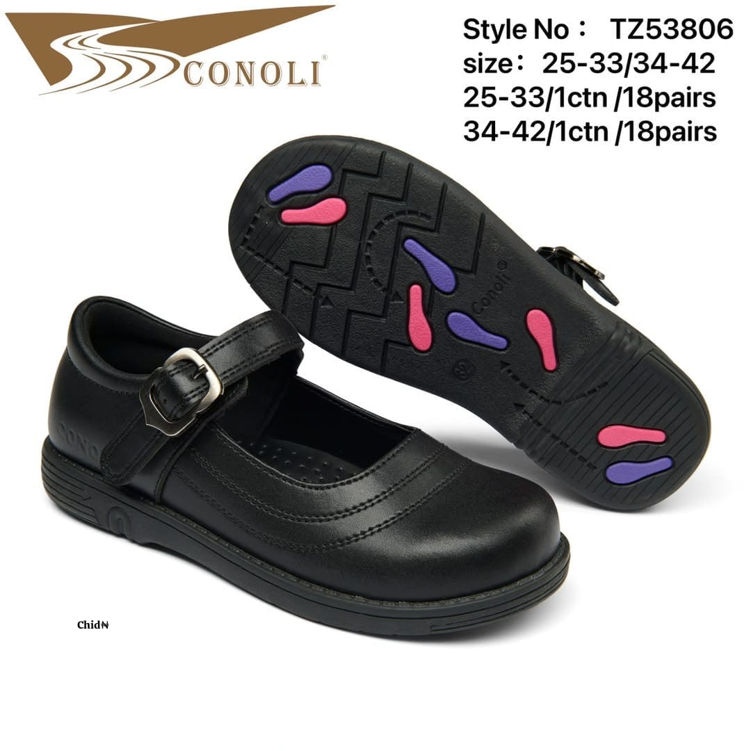 Conoli Black Matte Buckle Strap Mary Jane School Shoes