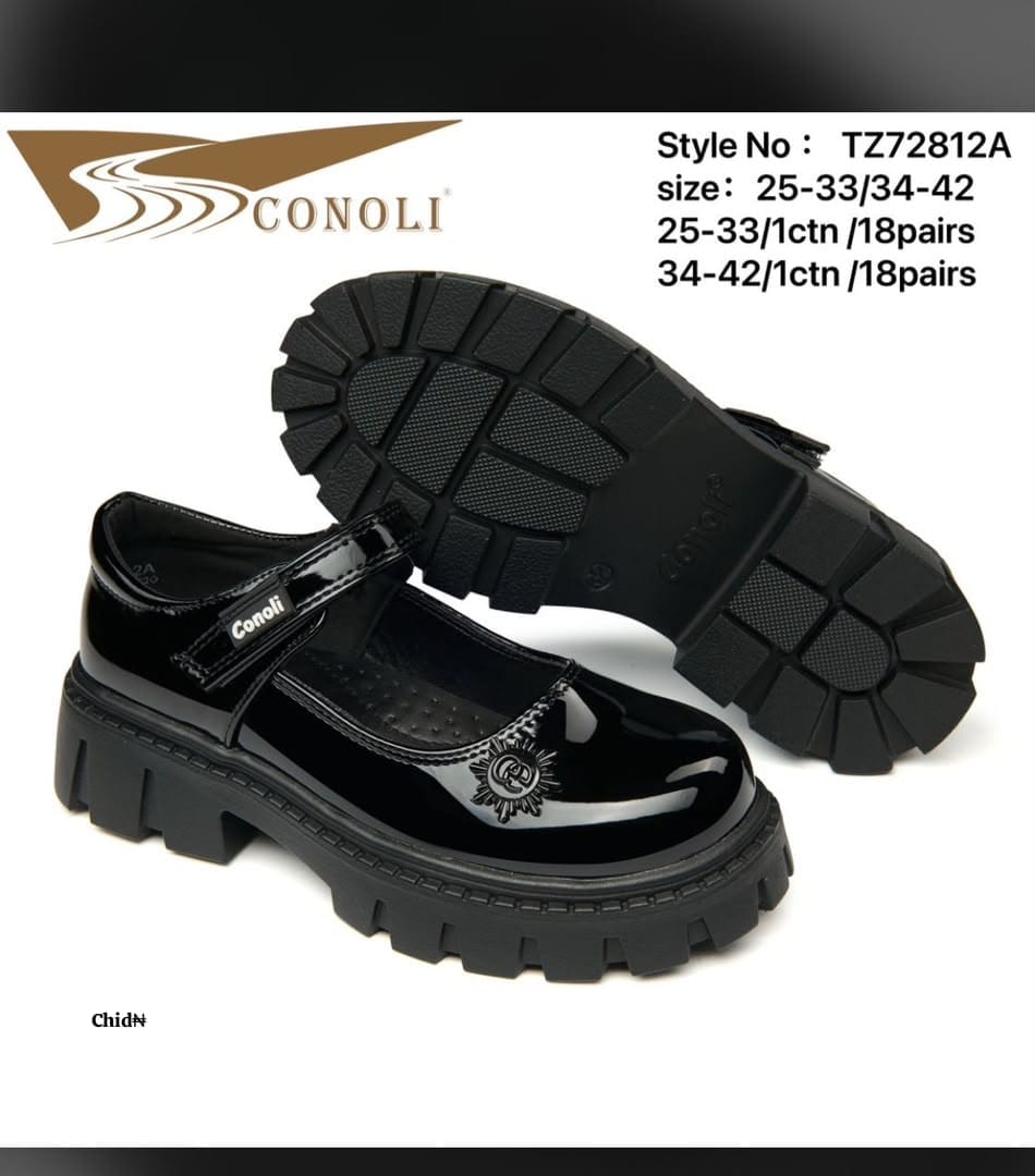 Conoli Black Patent Chunky Lug Sole Mary Jane School & Dress Shoes