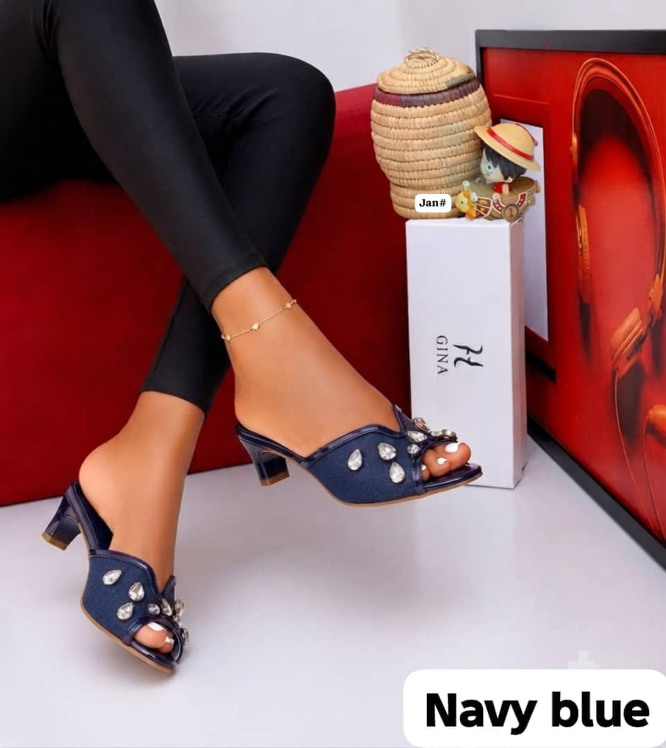 Women's Rhinestone Studded Low Block Heel Sandals