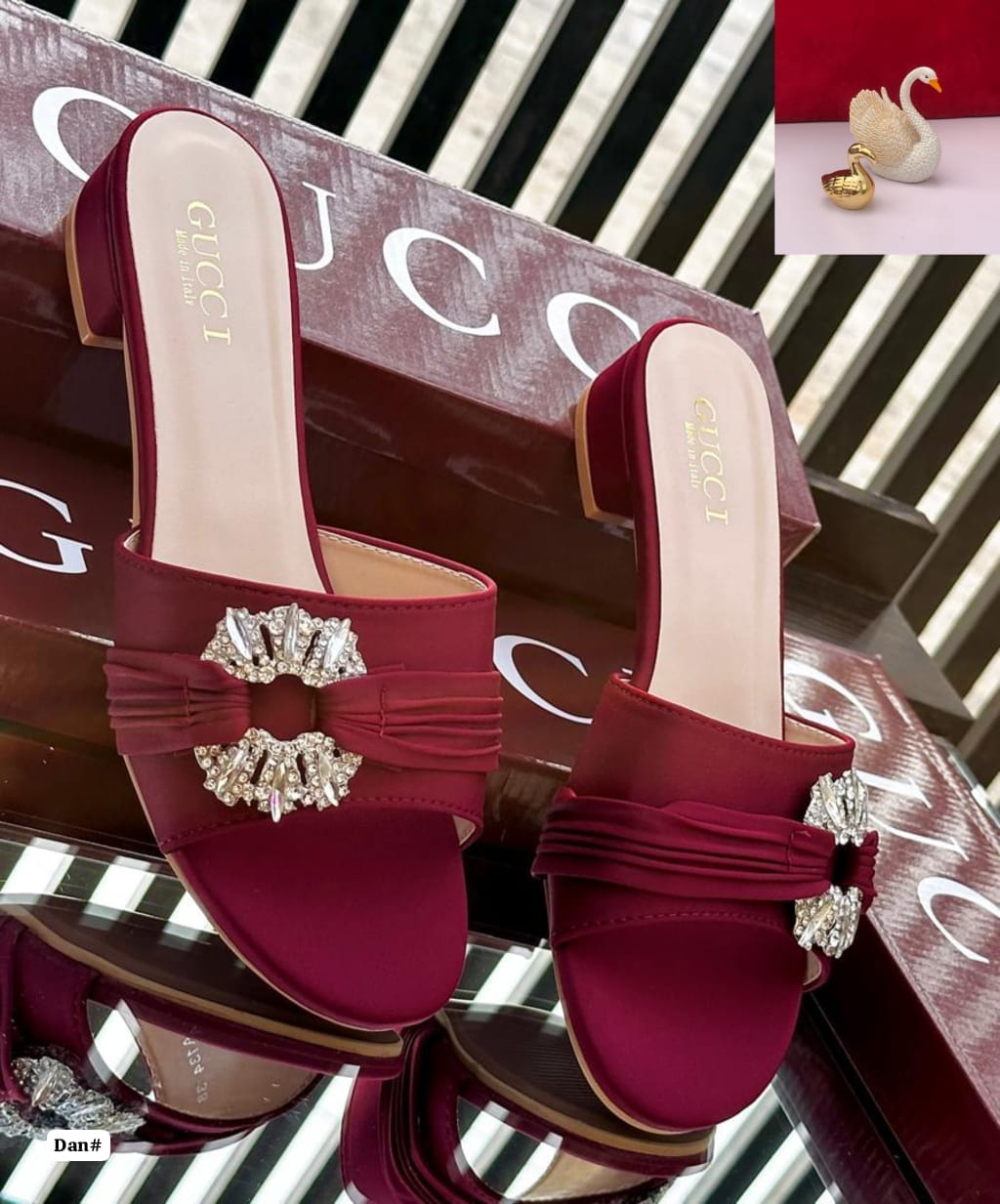 Women's Rhinestone Buckle Low Block Heel Sandals - Image 3