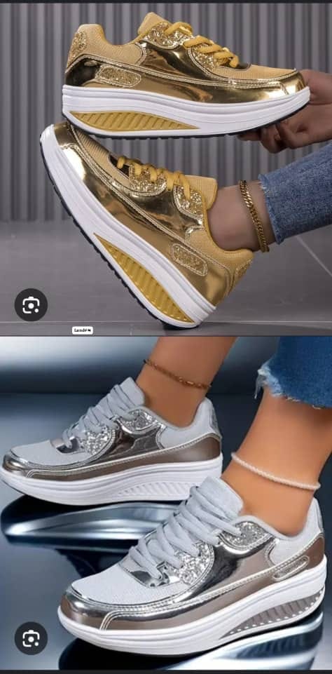 Women's Metallic Sawtooth Sole Lace-Up Platform Wedge Oxfords