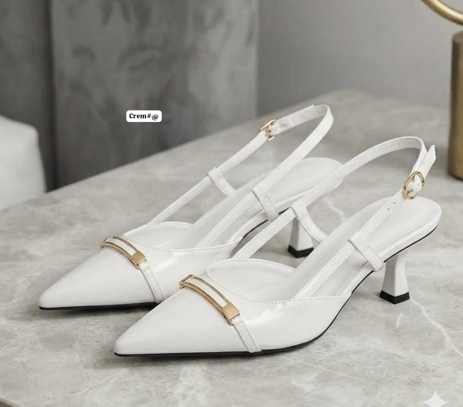 Patent Leather Low Kitten Heel Pumps with Gold Buckle Hardware - Image 3