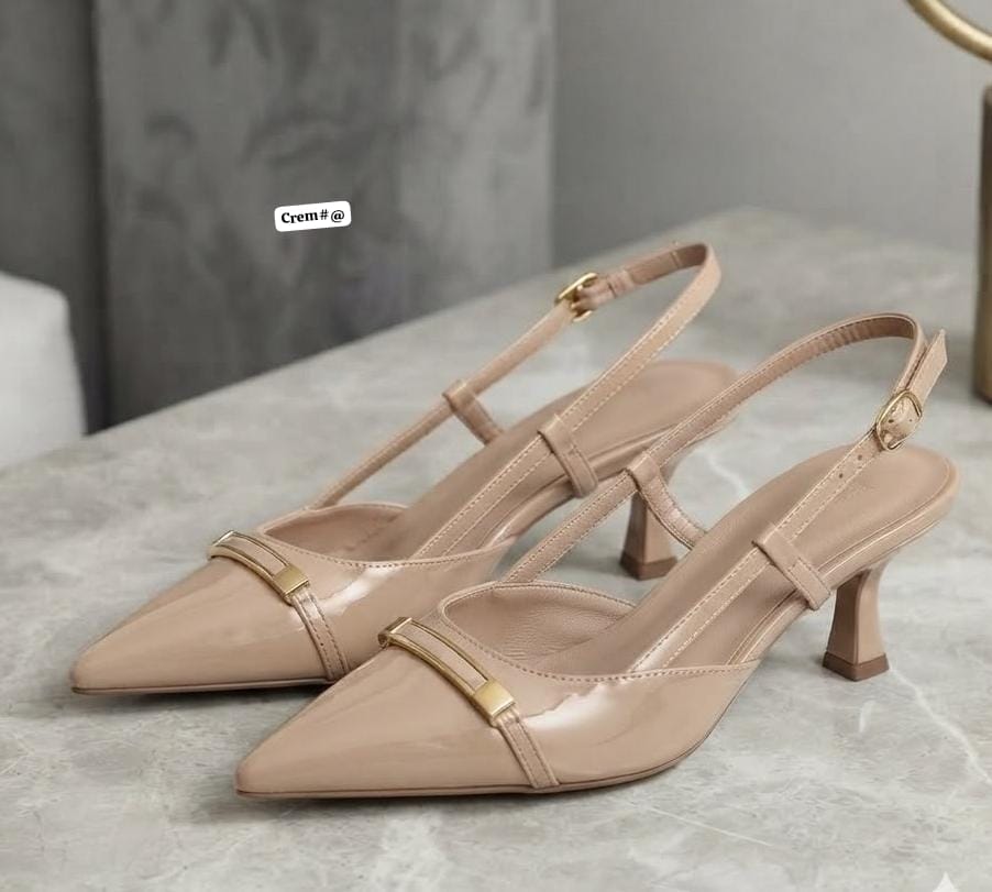Patent Leather Low Kitten Heel Pumps with Gold Buckle Hardware - Image 2