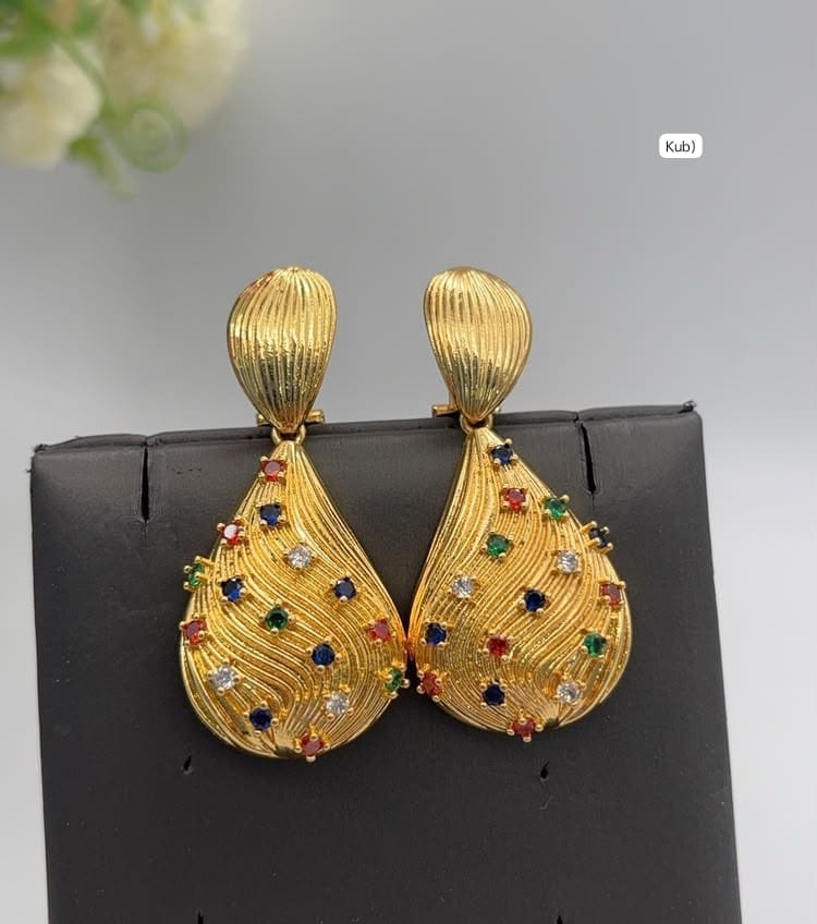 Multicolored Gemstone Wave-Patterned Statement Earrings for Women