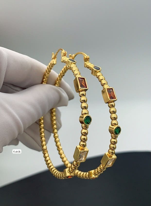 Multicolored Gemstone Bezel-Set Large Hoops for Women