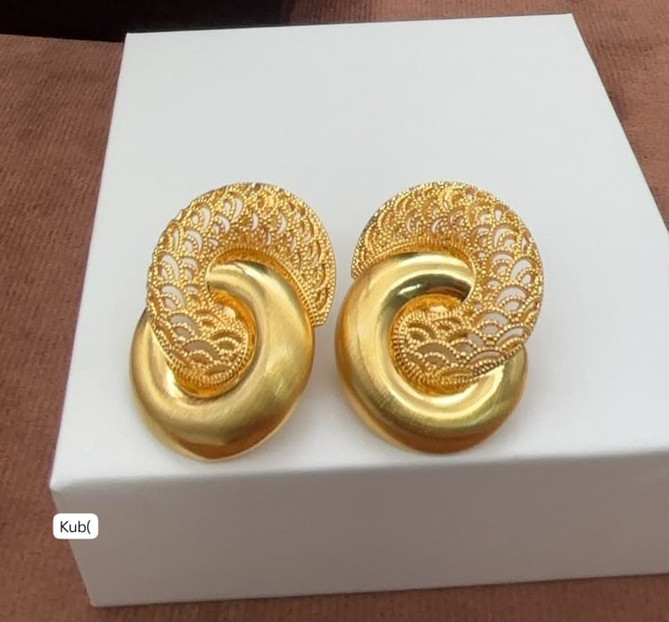 Gold-Tone Textured Openwork Curved Statement Earrings