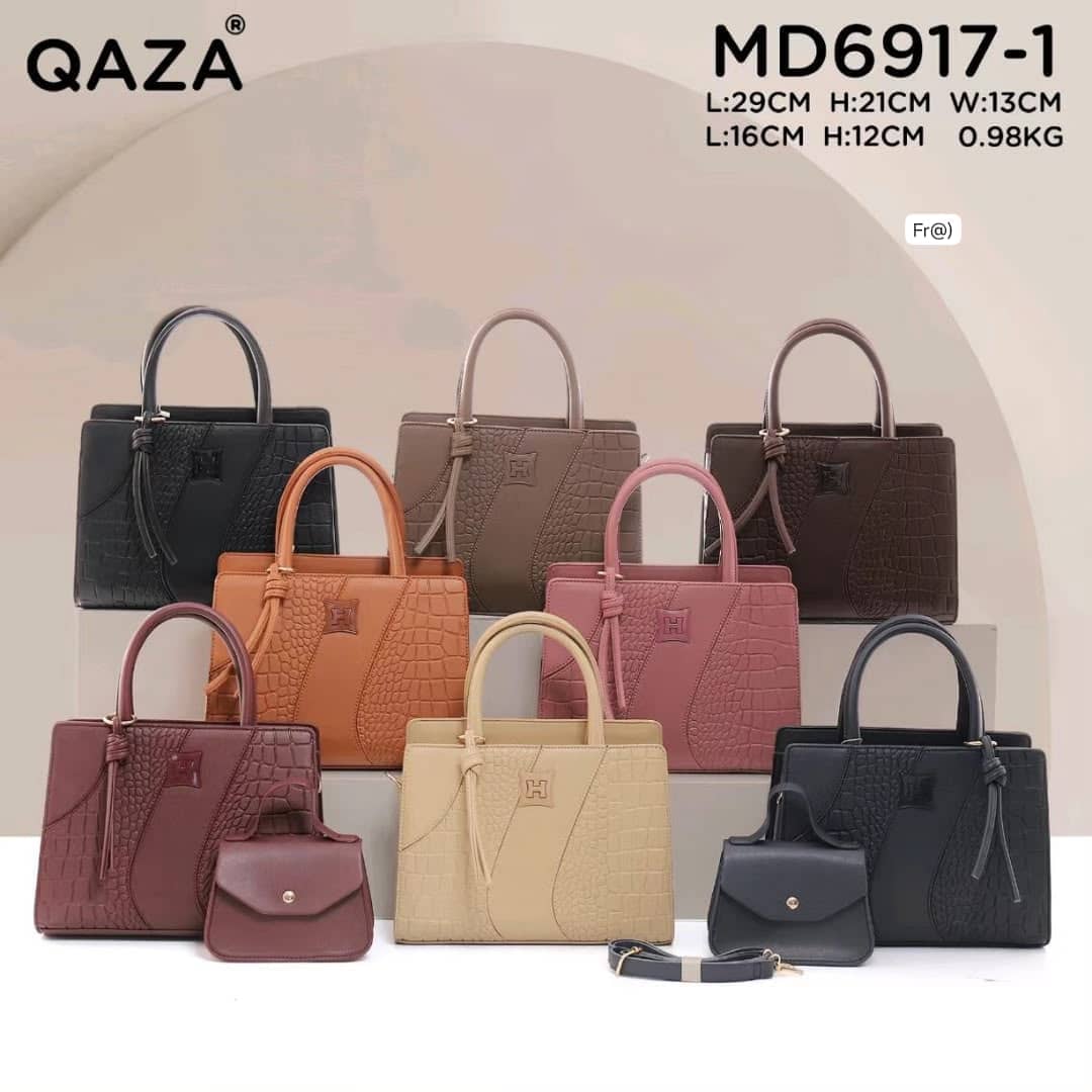 QAZA Women's 2-in-1 Croc-Embossed Faux Leather Handbag Set - Image 2