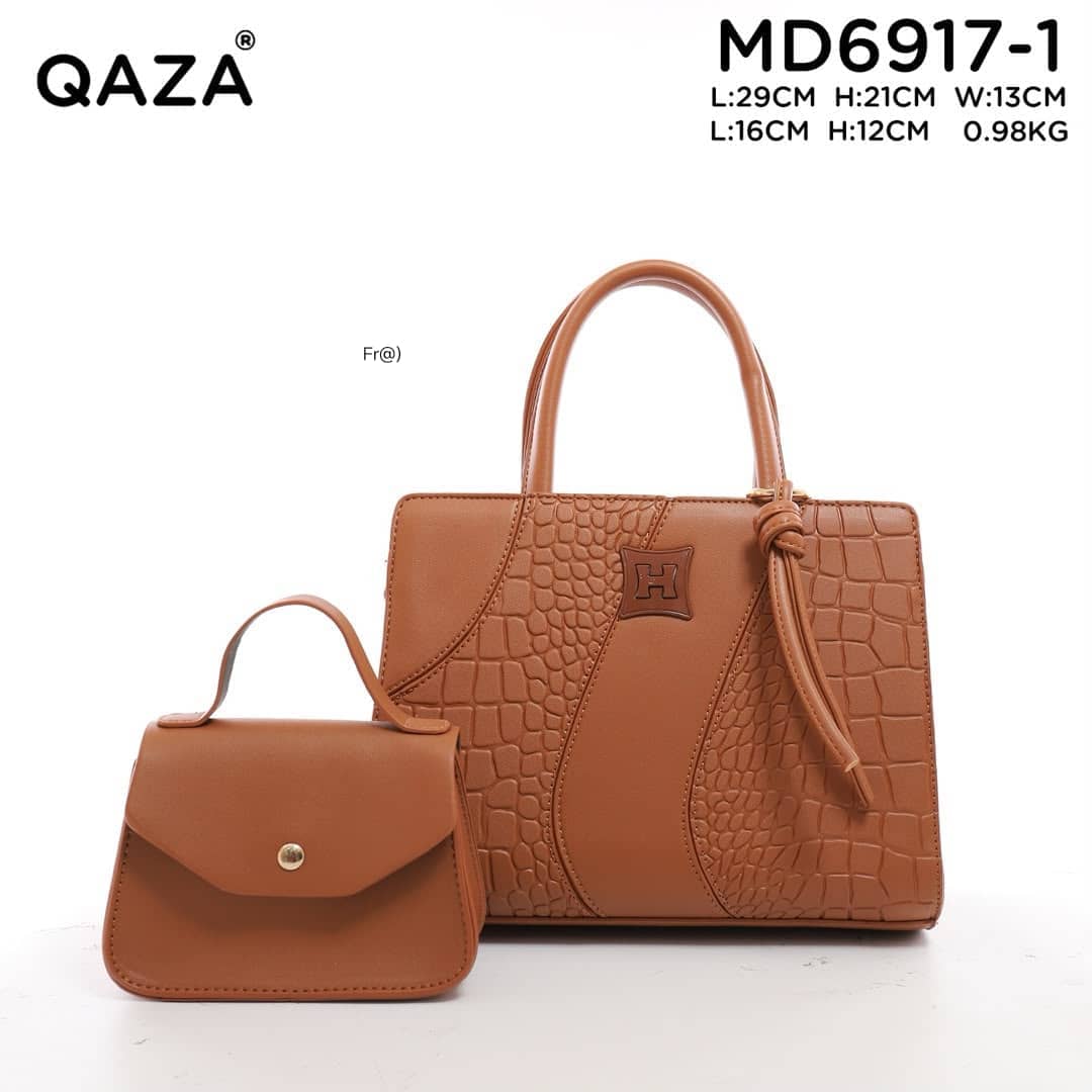 QAZA Women's 2-in-1 Croc-Embossed Faux Leather Handbag Set