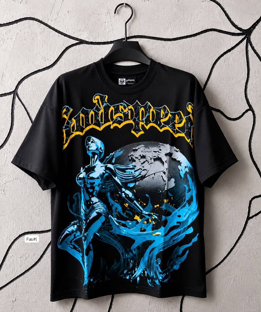 Mens' Black Cyber Godspeed Globe Graphic T-Shirt
