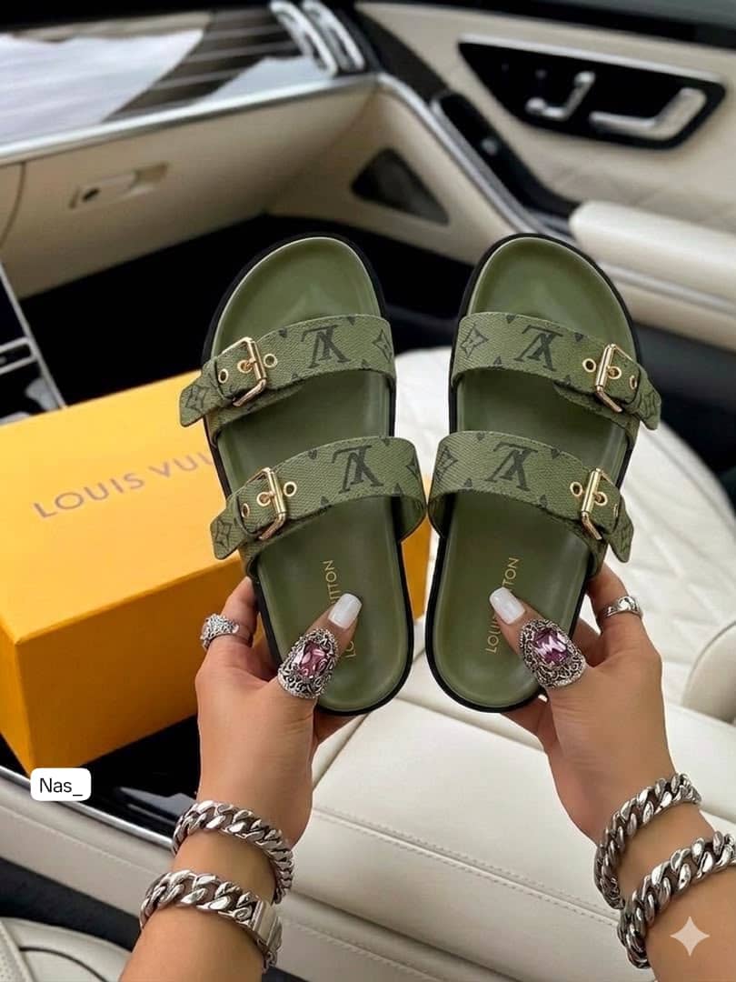 Women's Monogram Suede Double-Strap Buckle Slide Sandals - Image 2