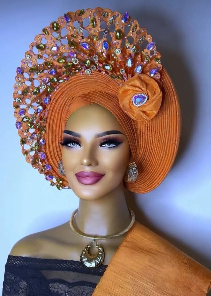 Multi-Pleated stones Statement Crown Auto Gele