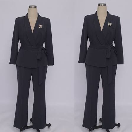 Charcoal Grey Wrap Tie-Waist Blazer & Trouser Set
