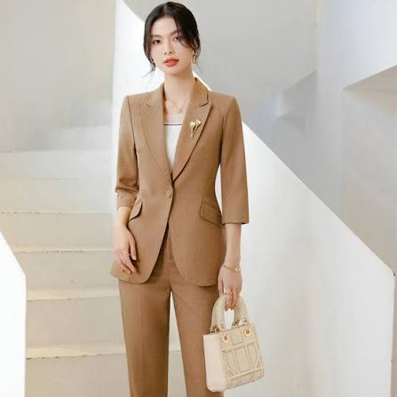 Light Mocha Executive Corporate 2-Piece Pant Suit