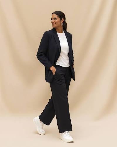 Midnight Navy Tailored Blazer & Relaxed Straight Trouser Set