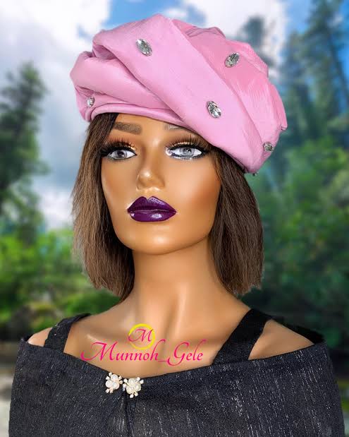 Pink Embellished Ready-to-Wear Auto Gele